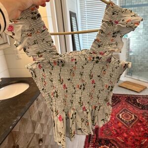 Hill House White Smocked Sleeveless Blouse with matching skirt